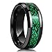 King Will DRAGON Men's 8mm Green Carbon Fiber Black Celtic Dragon Tungsten Carbide Ring Comfort Fit Wedding Band