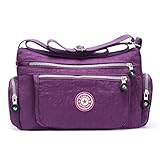 Women's Casual Tote Handbag Water Resistant Nylon Crossbody Bags Shoulder Bags Tote Purse Lady Messenger Bag (Purple)