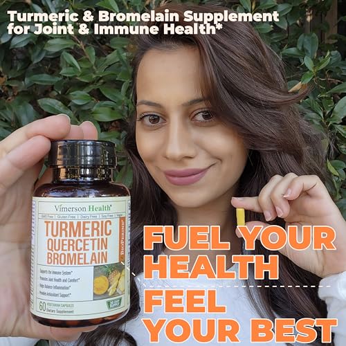 Quercetin with Bromelain Turmeric Curcumin Supplement – Triple Action: Allergy Relief, Inflammation and Joint Support with Organic Tumeric + Bioperine for Max Absorption – 60 Quercetin 500mg Capsules