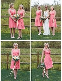 AW Vestidos de Novia Cortos de Dama de honor Cuello V Vestidos de Fiesta de Gasa Vestidos de Fiesta de Noche para Mujer