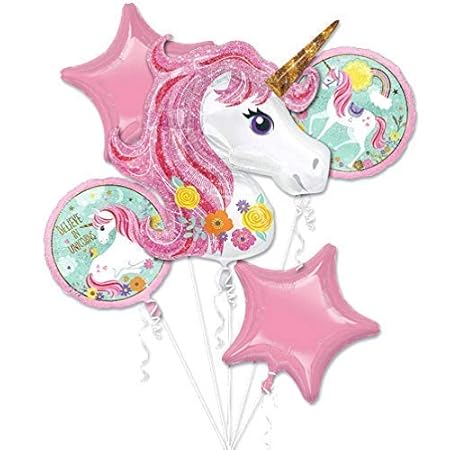Einhorn-Motto-Partyzubehör Einhörner Kindergeburtstag Ballon Blumenstrauß Dekoration 5 Stück