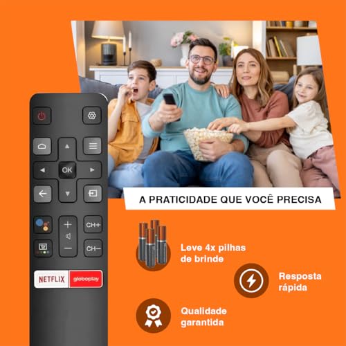 Kit 2 Controle Remoto Para Tv Tcl 4k Smart Android Teclas Netflix Globoplay GooglePlay Semp Tcl 32S6500S 40S6500FS 43S600FS 43 50 55 Polegadas Led Lcd Hd Uhd Oled e Qled Marca Enveloz