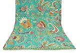 AmazingIndiancrafts Turquoise Multicolor Mukut Print King Size Kantha Quilt, Kantha Blanket, Bed Cover, King Kantha Bedspread, Bohemian Bedding Size 90x108 Inch