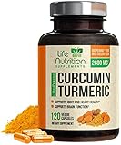 Turmeric Curcumin Highest Potency 95% Curcuminoids 2600mg with Bioperine Black Pepper for Best Absorption, Made in USA, Best Vegan Joint Pain Relief, Life Nutrition Turmeric Supplement - 120 Capsules