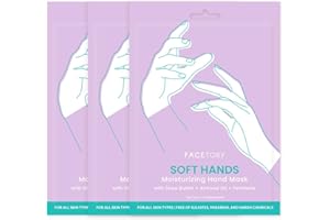 FACETORY Soft Hands Moisturing Hand Mask with Softening Shea Butter, Almond Seed Oil, and Ferments - Hand Spa Nourishing and Renewing Hand Sheet Mask for Dry, Rough Hands and Cuticles - 3 Pairs
