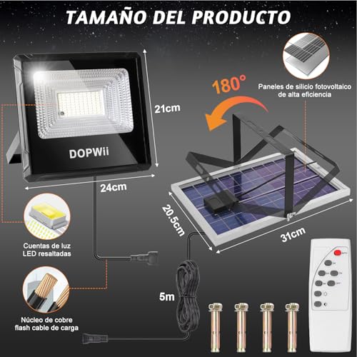Dopwii Lamparas Solares Exterior 10000mAh, Luces Solares para Exterior Jardin, Panel Solar Bifacial con Absorción de Luz de 360°, Lámpara Solar con 4 Modos de Iluminación y Mando a Distancia(2 Piezas)