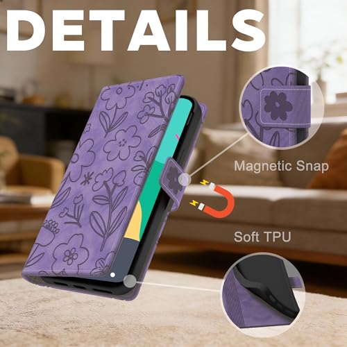 Bemoloon Flip Flowers Case for Samsung Galaxy A57 5G 6.7" SM-A576B/DS Mobile Phone Case with Card Slots and Pocket, Purple Flower