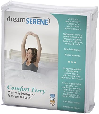 DreamSerene Comfort Terry Hypoallergenic, Waterproof and Breathable Mattress Protector, King, White