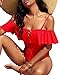 Tempt Me Women Red Sexy One Piece Swimsuit Ruffled Off Shoulder Lace Up Bathing Suit XL