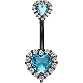 Excepro 14G(1.6mm) Double Heart Cubic Zirconia Navel Belly Button Ring 316L Stainless Steel Bar Piercing Jewelry