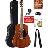 Fender CD-60S Solid Top Dreadnought Acoustic Guitar - All Mahogany Bundle with Hard Case, Tuner, Strap, Strings, Picks, Austin Bazaar Instructional DVD, and Polishing Cloth