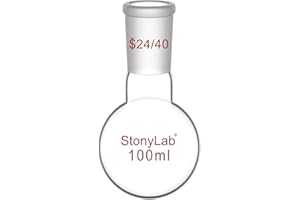 StonyLab Glass 100ml Short Neck Round Bottom Flask, Borosilicate Glass Single Neck Heavy Wall Flask RBF with 24/40 Standard T