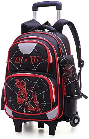 Elementary Trolley Backpack Children School Rolling Bag Primary Wheeled Book Bag For Boys black-2 wheels