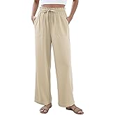 Dokotoo Casual Pants for Women Loose Elastic High Waisted Drawstring Wide Leg Pants with Pockets