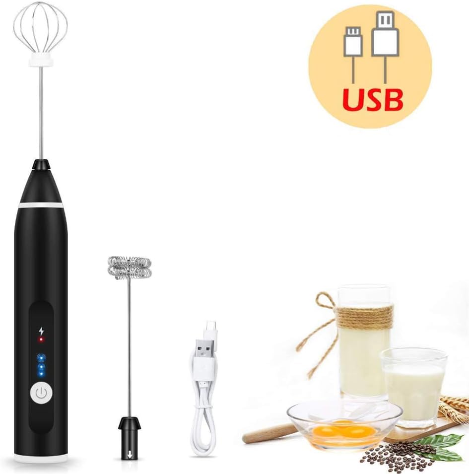 Handheld Electric Milk Frother 3 Gear Adjustable Stainless Steel Electric Egg Beater with 2 Whisks Hand Blender for Coffee, Milk, Egg, Drink USB Rechargeable