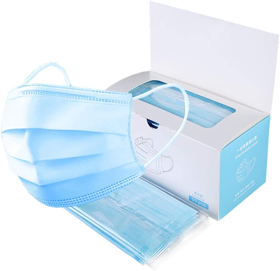 50 Pack Disposable Face Másks for Adults Children, 3 Layers Surgical Máscara Medical Masque Dental 口罩 Mouth Protection for Germs Corona Virus Coronavirus Flu, Safety Individually Wrapped
