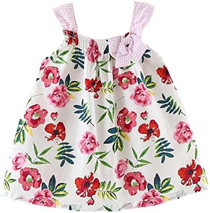 Summer Baby Girls Princess Flower Print Birthday Party Dress Pink 24Months