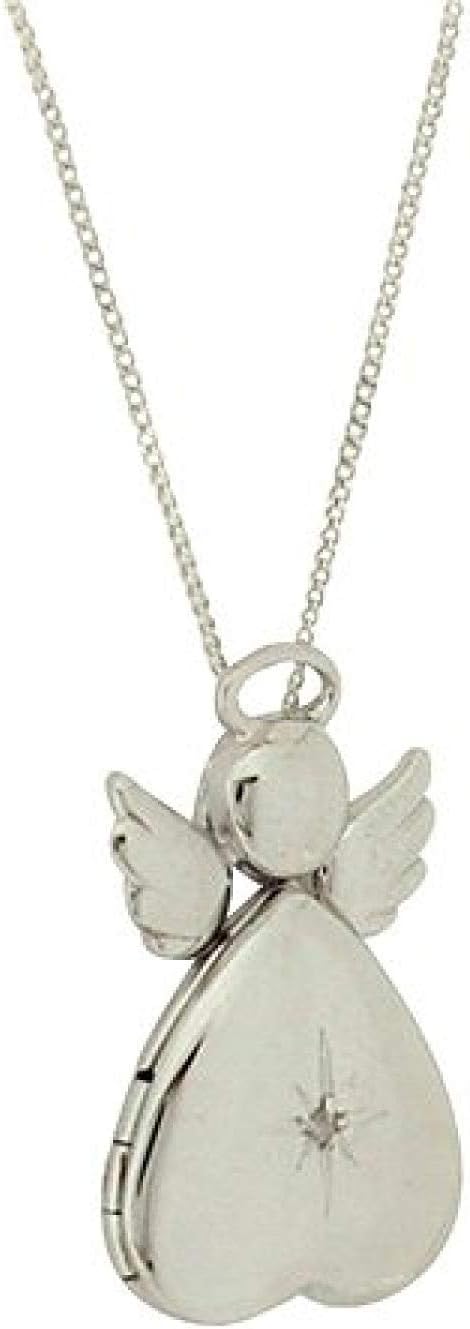 The Olivia Collection TOC Sterling Silver Crystal Set 16mm Angel Heart Locket Necklace 18"