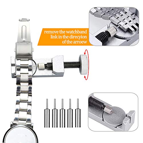 EÂ·Durable Watchband Repair Tool Kit, 139Pcs Watch Band Link Remover Tool Kit with Extra 126PCS Pins, 3PCS Pin Punches,1PC Dual Head Hammer, 1PC Tweezers etc Watch Spring Bar Tool Set