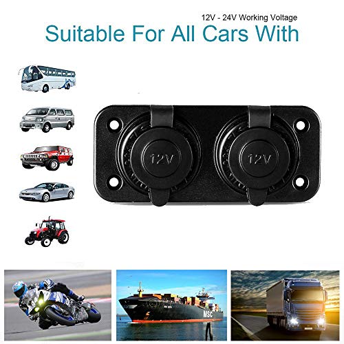 Cigarette Lighter Socket Charger Socket adapter Car Power Outlet Socket Receptacle 12V 24V Waterproof Plug Dual Plate Panel Mount By ZHSMS