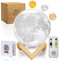 Moon Lamp Moon Light 3D Moon Lamp - Seamless - 3 Color Moon Night Light with Stand - Mood Lamp Book, Globe, Cool Lamp, USB Charging, with Wooden Stand, Box, Kids, Moonlight LED, 5.9 in