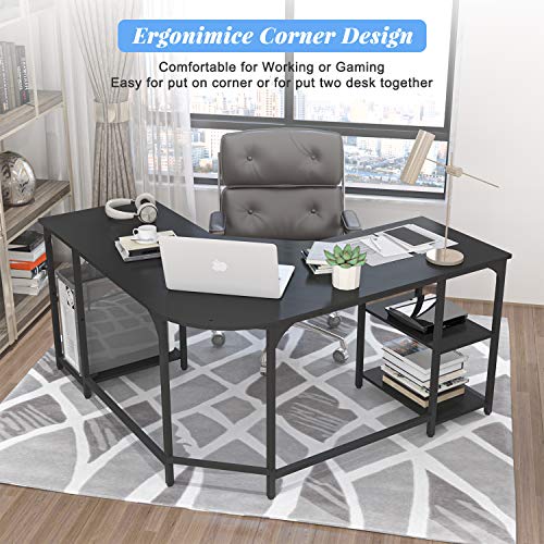 Earthsign LShaped Home Office Desk with Four Shelves Storage, Spacious