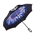 AlchemyNatura Innovative and Durable All-Weather Double Layer Inverted Umbrella with UV and Wind Protection and Reverse Closure Upside Down Umbrella (Purple Flower)