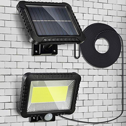 Solar Lights Outdoor, Waterproof Human Body Induction Solar Powered Wall Lamp 56 LED Spotlight, 5 m/ 16.4 ft Cord Easy-to-Install Security Lights with Adjustable Solar Panel for Courtyard, Villa, Gara