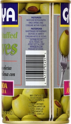 Goya Manzilla Green Olives Stuffed with Anchovies, 5.25 Ounce Can of Spanish Anchovy Olive