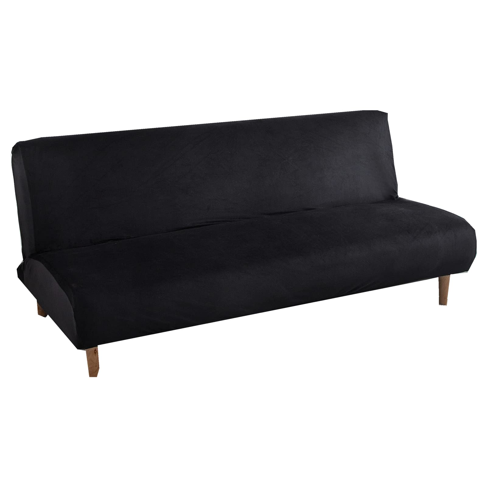 Mingfuxin Armless Sofa Bed Covers, Thick Stretch Velvet 2-3 Seater Armless Sofa Cover Seat Couch Protector, Non-Slip Elastic Folding Couch Sofa Shield Futon Slipcover (Thick Velvet | Black01)