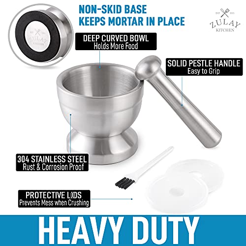 Zulay Kitchen 4Inch Stainless Steel Mortar and Pestle Set Small 1