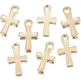 KISSITTY 100pcs Tiny Cross Charms 304 Stainless Steel Chainmail Charms Decorations Golden Color 12x7x0.8mm for DIY Chainmail Bracelets Earrings Necklaces Crafts Jewelry Making