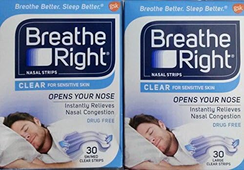 60)sz-LARGE-Breathe Right Nasal Strips Clear Sensitive,2-NEW Boxes(2x30ct=60ct)