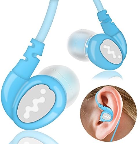 Over Ear In Ear Noise Isolating Sweatproof Sport Headphones Earbuds Earphones with Remote and Mic Earhook Wired Stereo Workout Earpods for Running Jogging Gym for iPhone iPod Samsung (Black) (Blue)