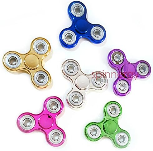 Spinnergy 6 Metallic Fidget Spinners Multi Color Packs with Durable Fast Metal Bearing Stress Relief Hand Spin Toy