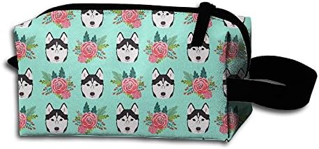 Storage Bag Travel Bag Husky Dog And Rose Flowers Cosmetic Bag Portable Travel Makeup Bag