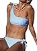 Shele Womens Two Piece Swimsuits One Shoulder Sexy Stripe Low Waist Bikini Set (Blue, L)