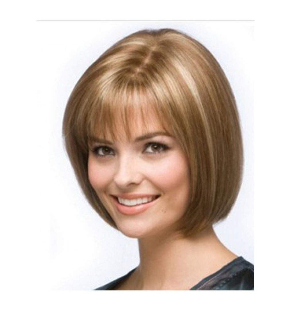Royalfirst Women's Short Bob Style Straight Blonde Highlights Hair wigs for women With Bangs