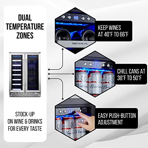 Phiestina Wine Cooler Beverage Refrigerator, 24” Beer Wine Fridge with
