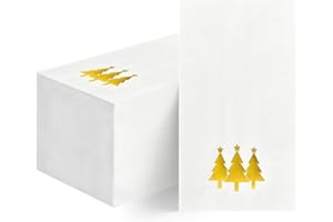 Horaldaily 100 Christmas Disposable Paper Decorative Guest Napkins, Gold Foil Christmas Trees Hand Towel for Party Lunch Dinn