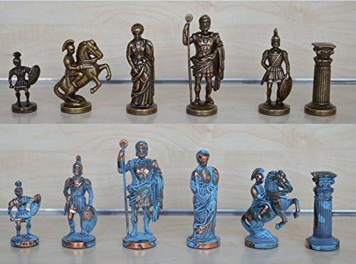 Manopoulos Romans Chess Set - Blue-Copper - Handmade in Greece