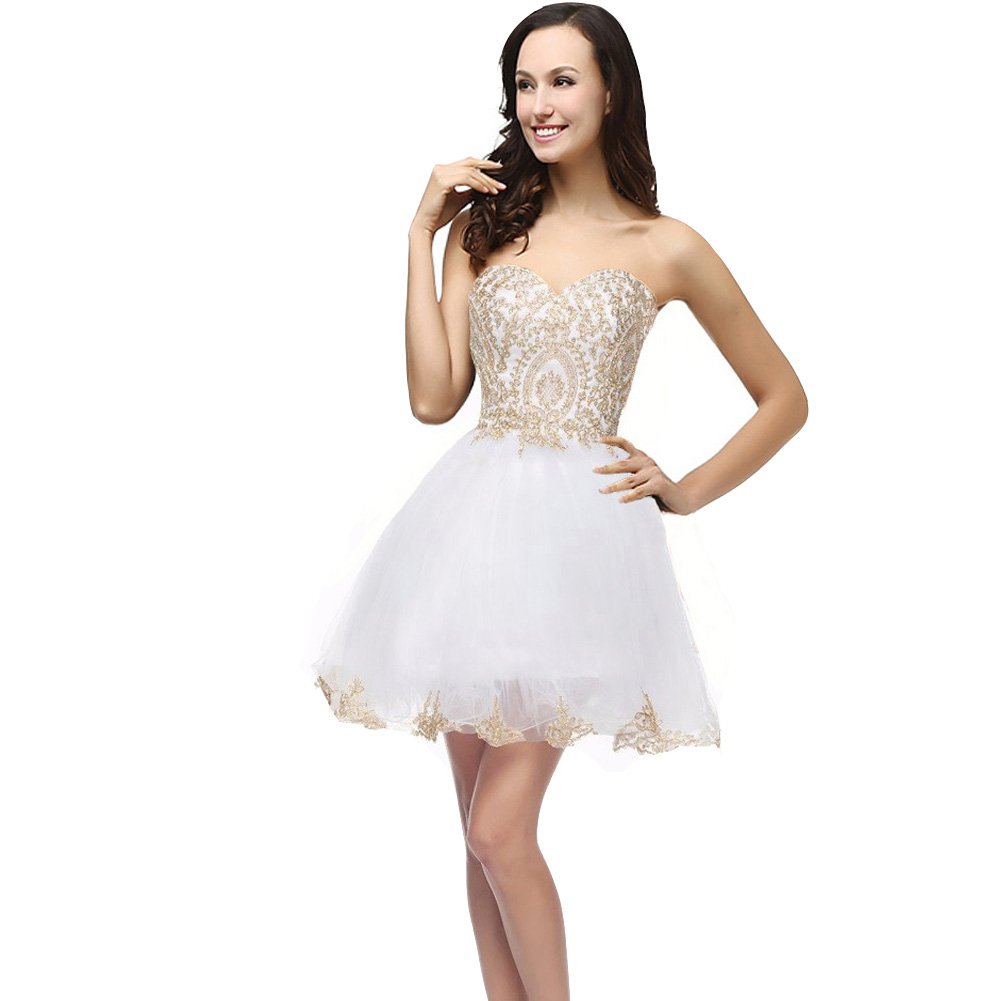 Gold Lace Crystals Short Tulle Corset Prom Homecoming Cocktail Dresses