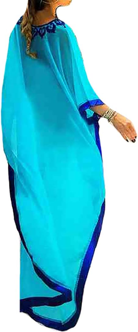 Bestyyou Women's Semi-Sheer Chiffon Long Caftan Lounger Printed Kaftan Dress Bathing Suit Bikini Swimsuit Cover Up Swimwear