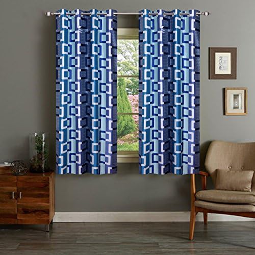 Amayra Home Polyester Blend Printed Eyelet Window Curtain, 5 ft, Aqua(Pack of 2)