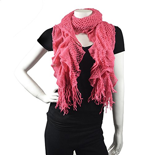 Purse babe Womens Net Chain Knitted Chunky Curly Scarf shawl With Lace And Fringe