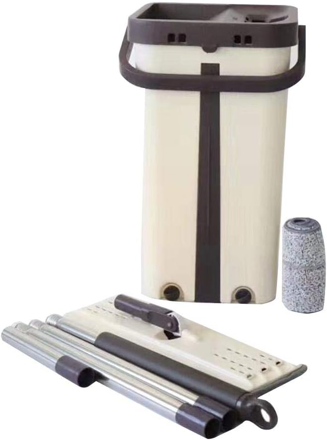 W Flat Squeeze Mop and Bucket Set Absorbent Self Cleaning Lazy Mop with 2 Reusable Microfiber Mop Pads