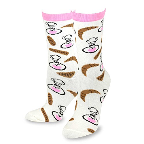 TeeHee Women's Foods Crew Socks 3-Pack (Chef and Pasta Noodle)