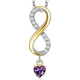 Gem Stone King 925 Silver and 10K Yellow Gold Purple Amethyst and Lab Grown Diamond Pendant Necklace for Women | 0.58 Cttw | Gemstone February Birthstone | Heart Shape 4MM | With 18 Inch Silver Chain