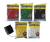 Wordless Bracelet Kit- Black, White, Red, Green, Yellow Plastic Beads-5 Pack- 9mm Opaque 1,000 Count Each- 100 Yards Waxed Cotton Thread Cord