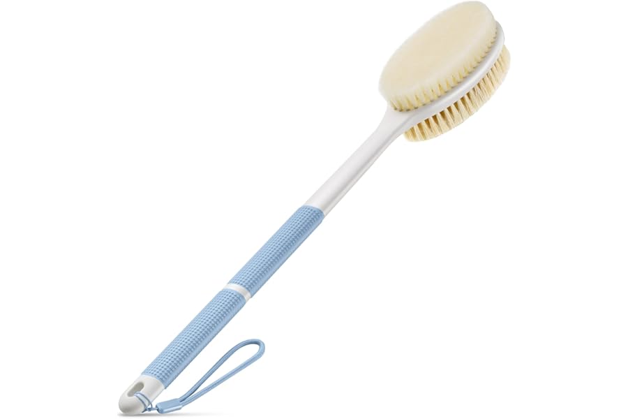 Backski Back Scrubber Anti Slip for Shower, Shower Brush Long Handle with Stiff and Soft Bristles, Body Exfoliator for Bath or Dry Brush(Blue)